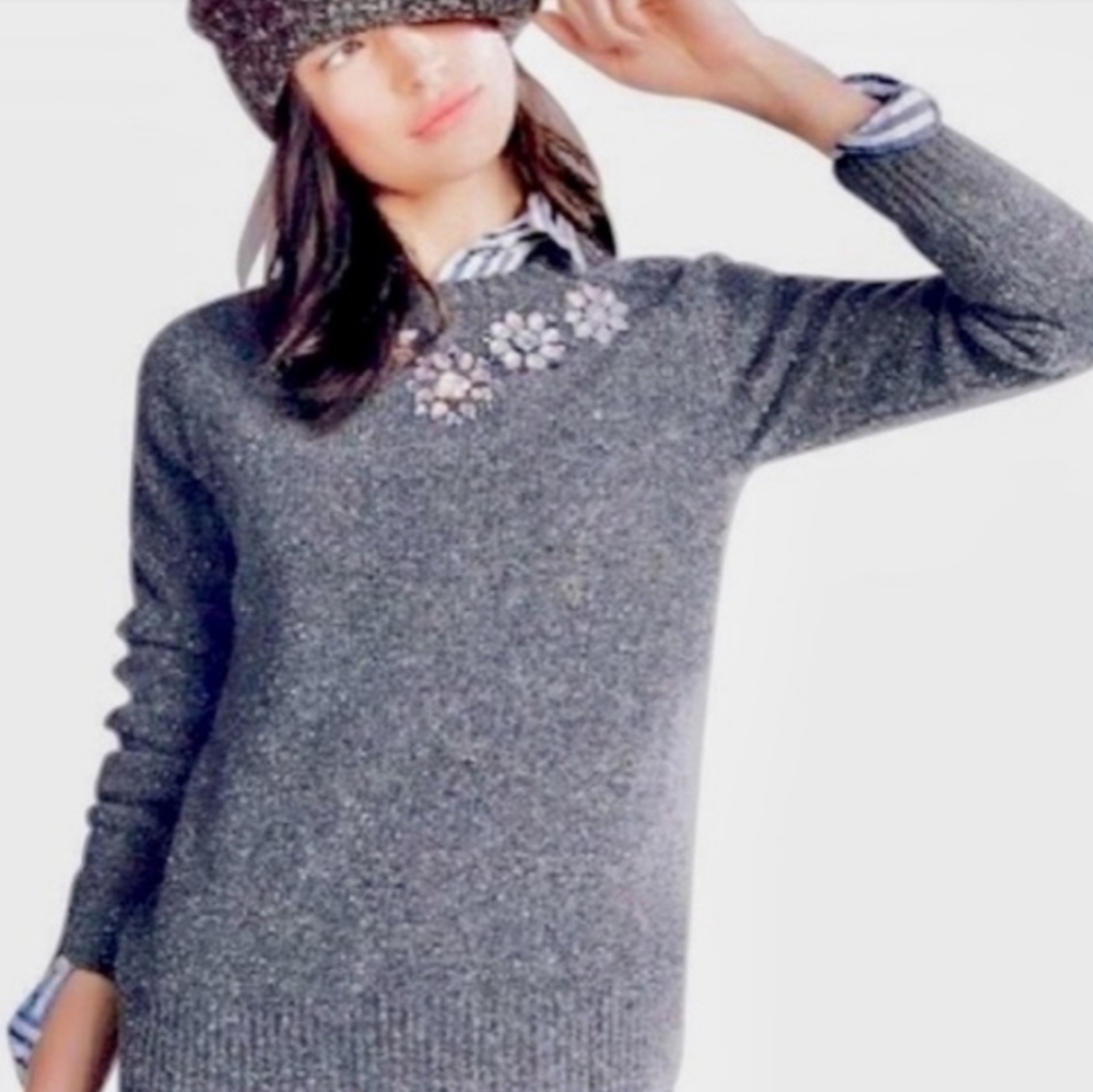 J. Crew Donegal Jeweled Lambswool  V-Neck Sweater